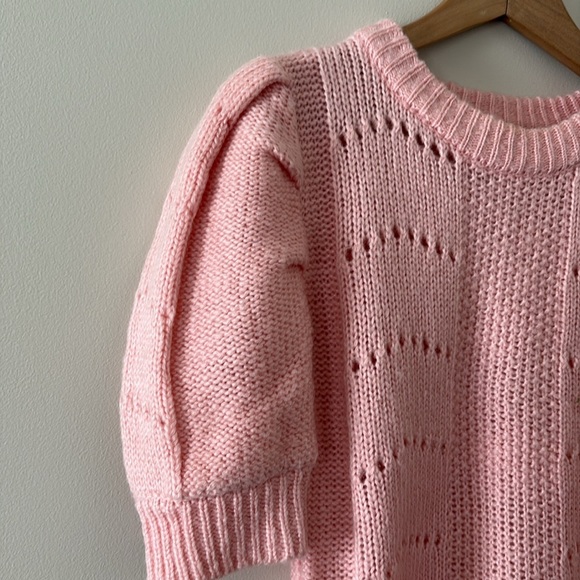 English Factory Short Puff Pleated Sleeve Sweater Chunky Knit Pale Pink Size XS - Picture 4 of 12